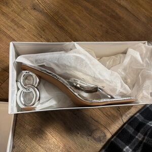 Sculpted Metallic Silver Clear-Strap High Heel Sandal